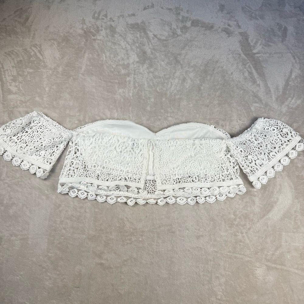Windsor White Lace Off Shoulder Crop Top Boho Festival Romantic Size L - Picture 4 of 12